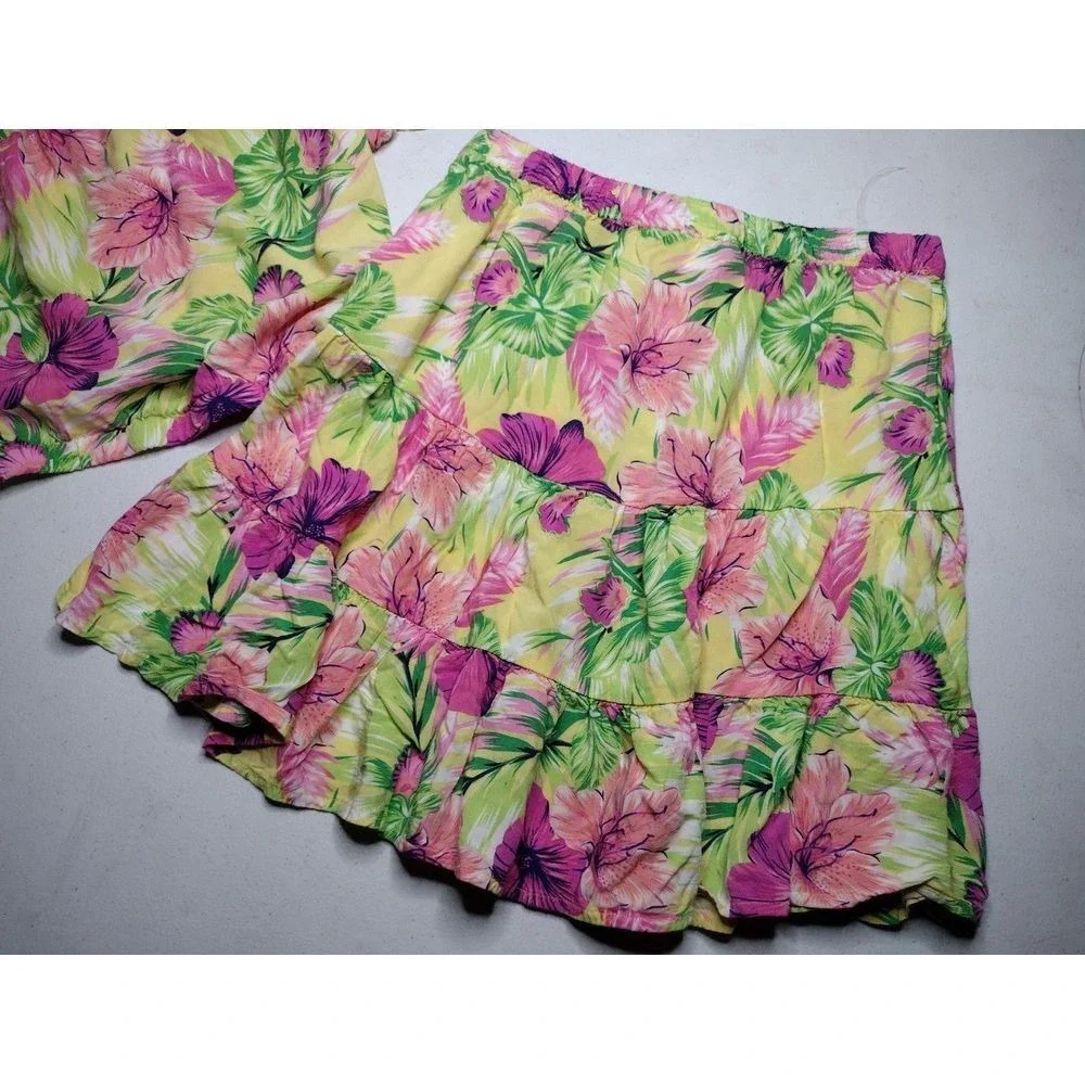 The Childrens Place Girls Tropical Floral 2 Piece Set Top & Tiered Skirt 10/12‎ - Picture 2 of 5
